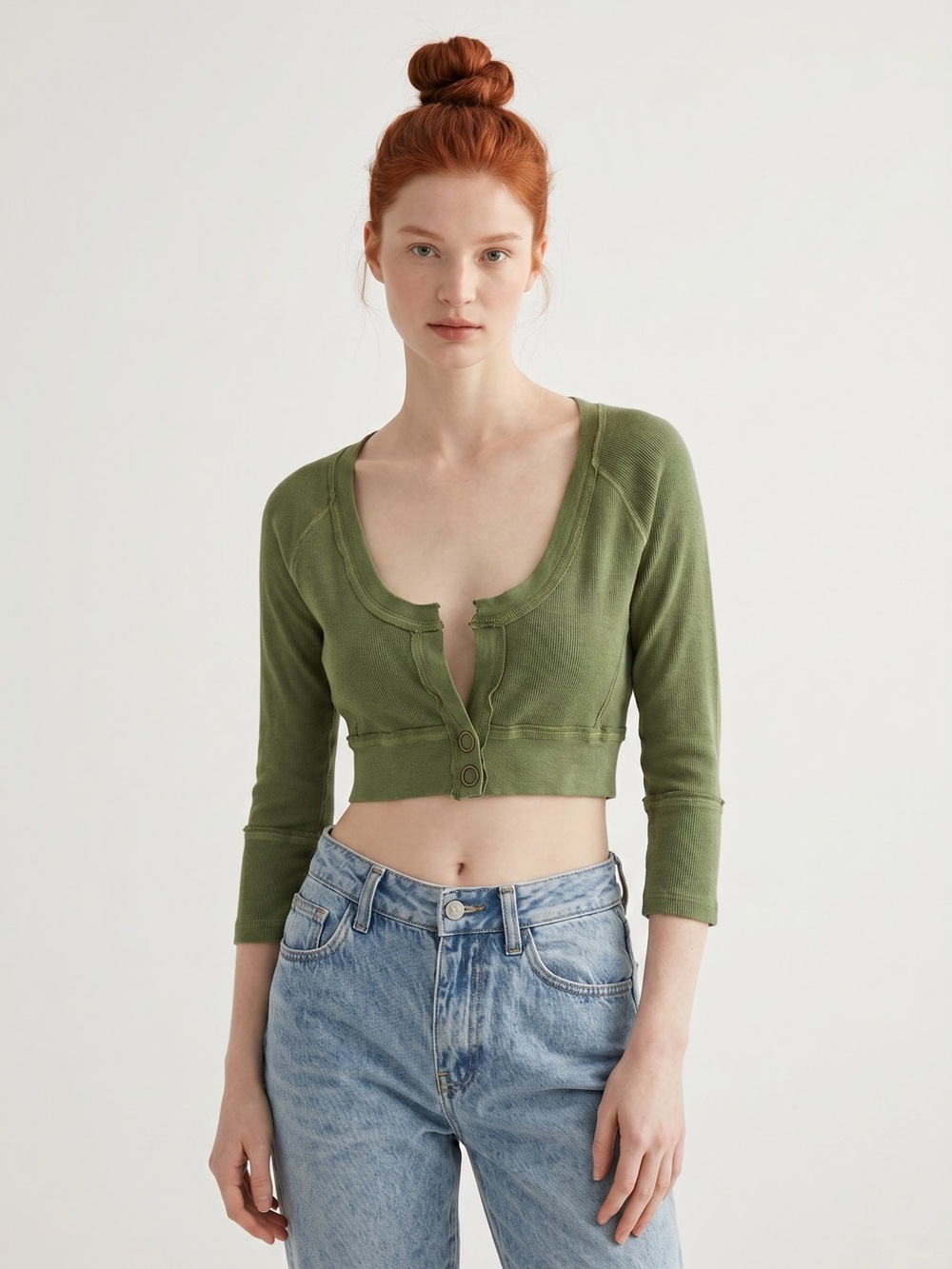 Joie Vintage Y2k Vibrant Green Cropped Button-Front Women's Top. Festival. Boho